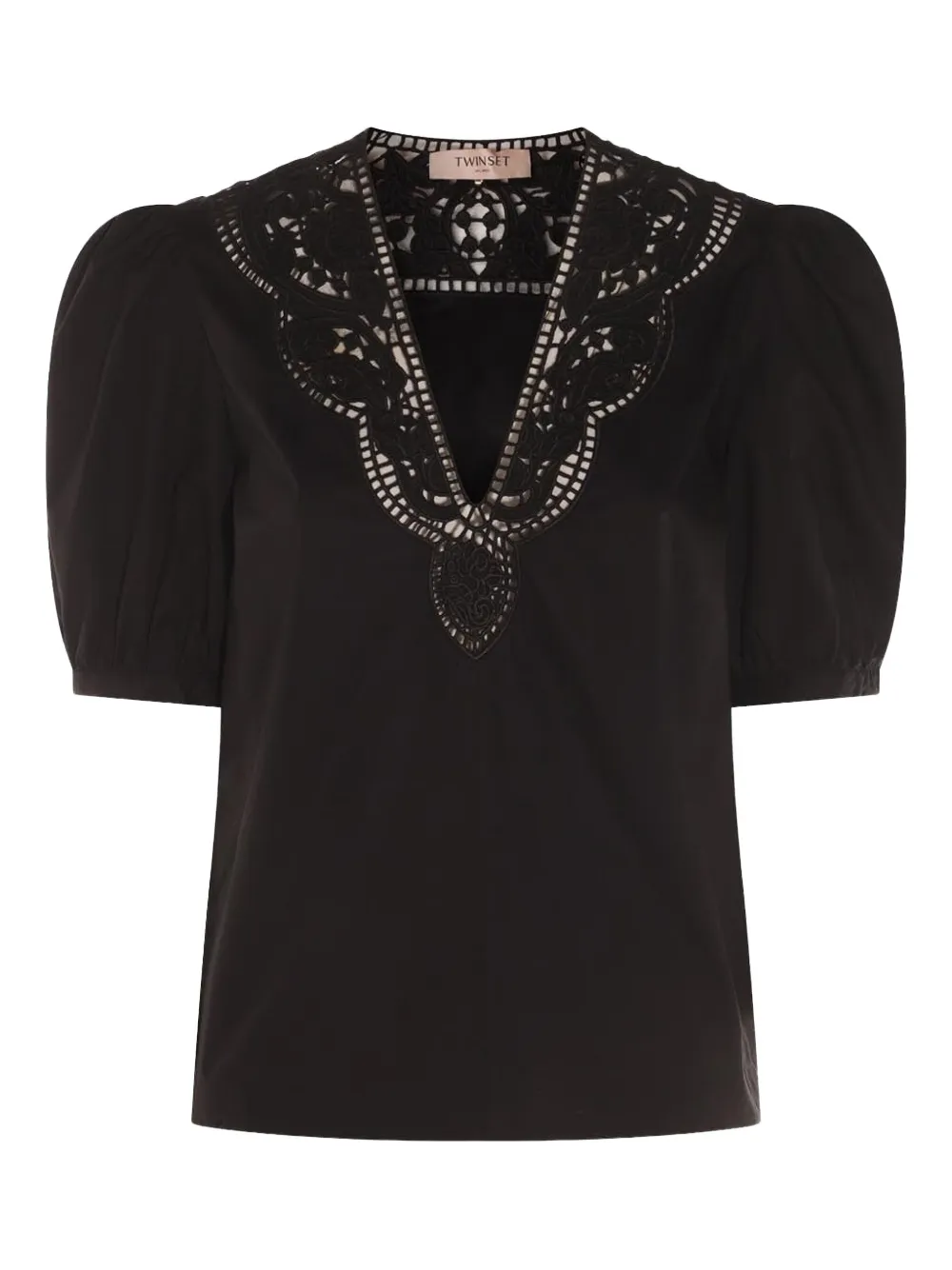 TWINSET puff-sleeve embroidered top Zwart