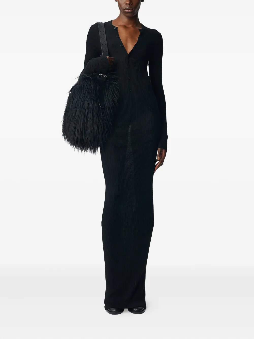 Ann Demeulemeester Danse Ribbed Merino Maxi Dress In Blue