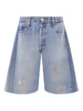 B SIDES paint-splatter frayed shorts - Blue