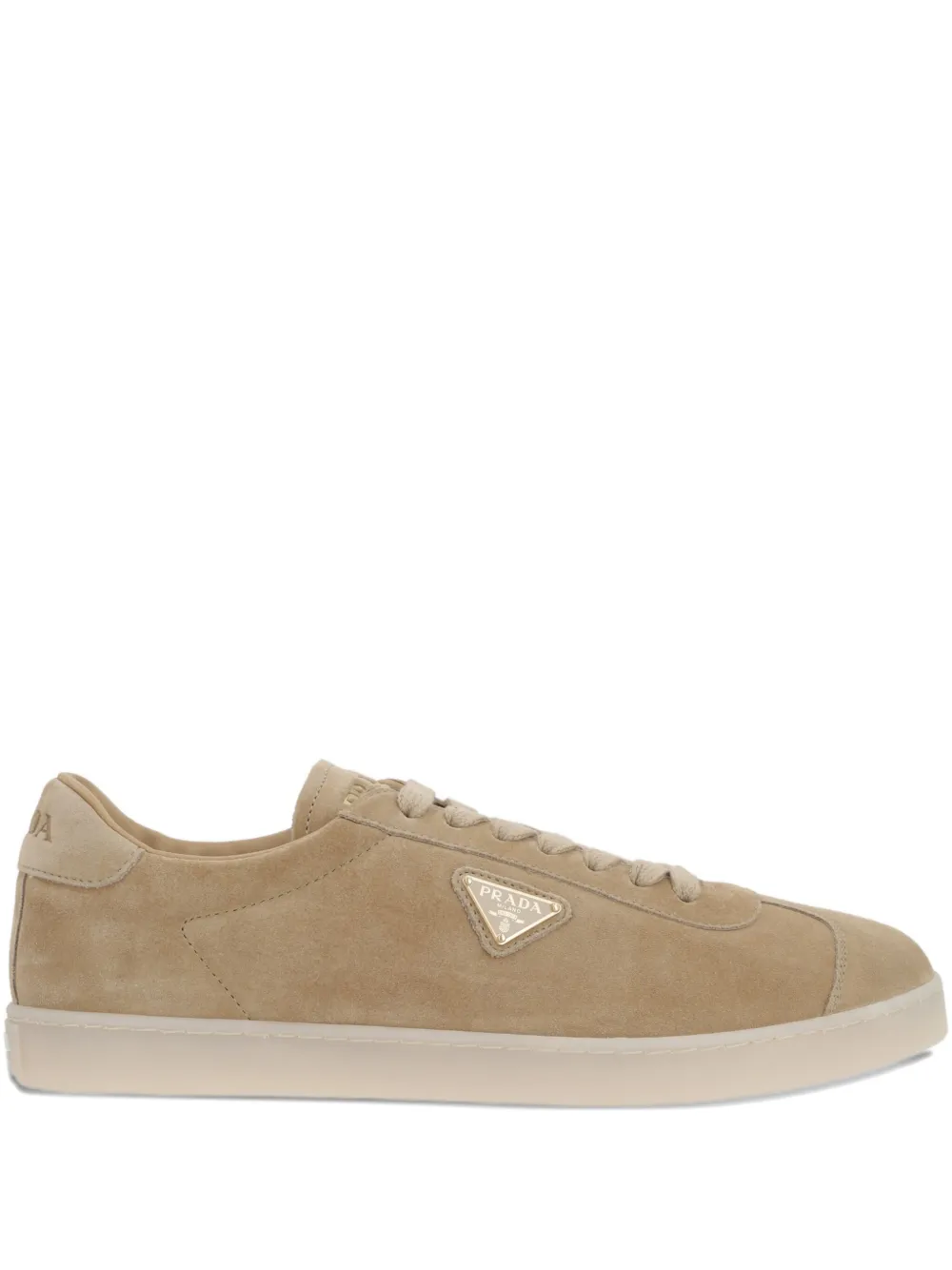 Prada Suède sneakers met logo Beige