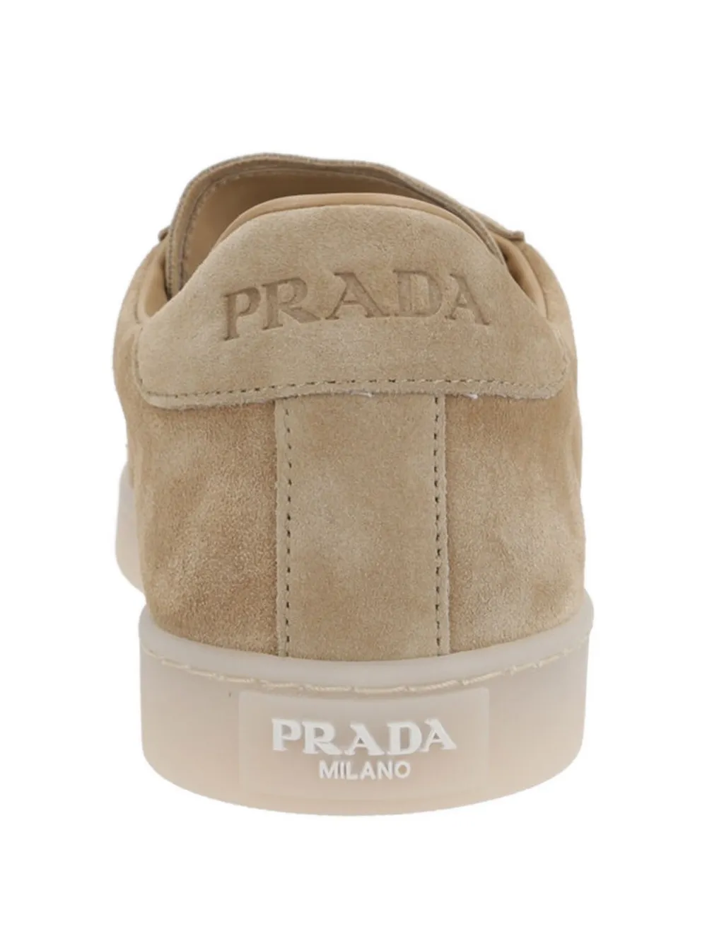 Prada Suède sneakers met logo Beige