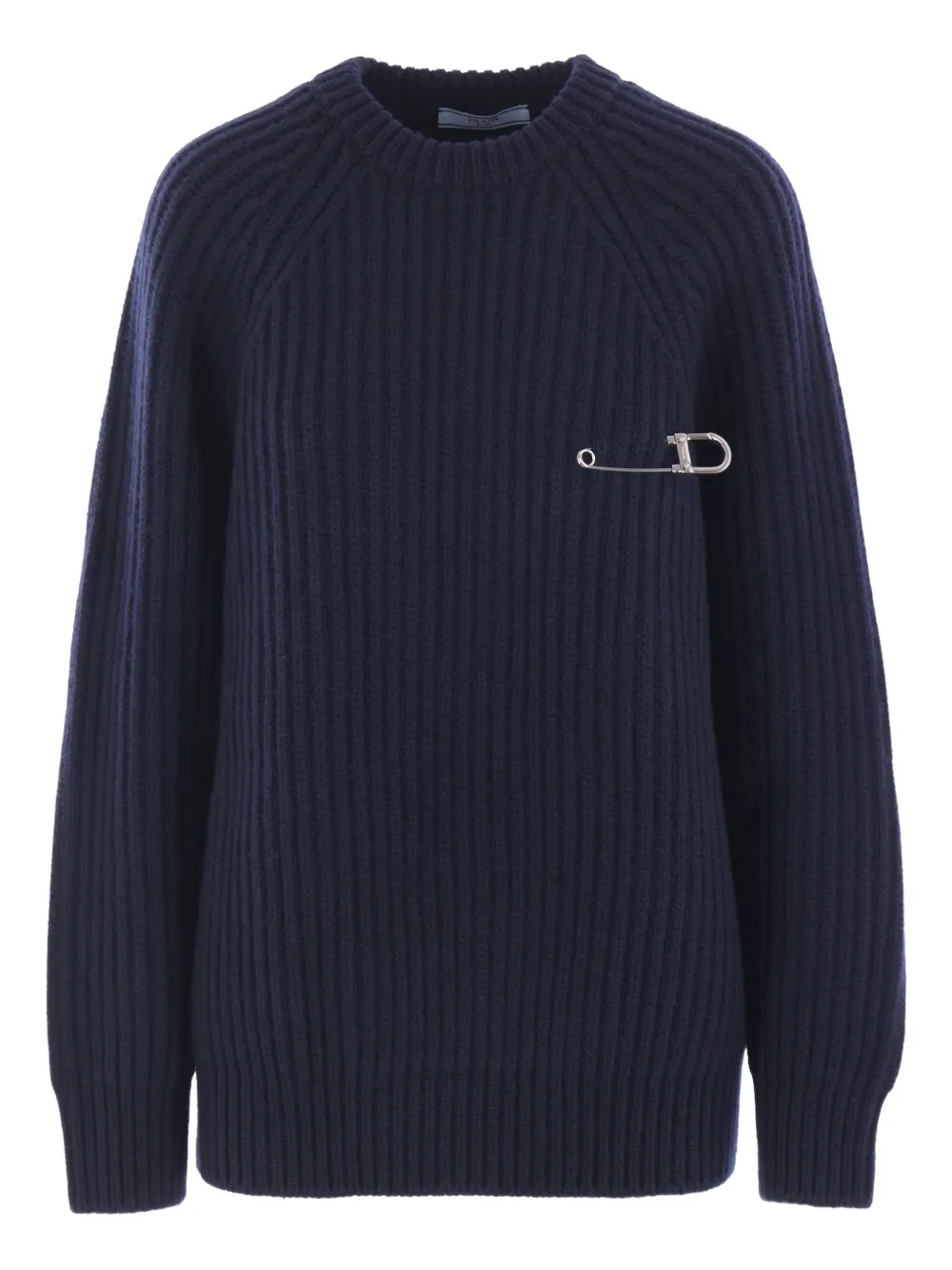 Prada ribbed-knit safety-pin sweater Blauw