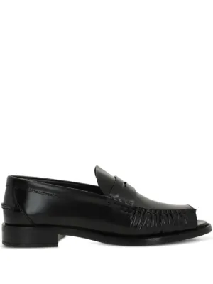 Miu Miu Brushed Leather Penny Loafers | Black | FARFETCH NO