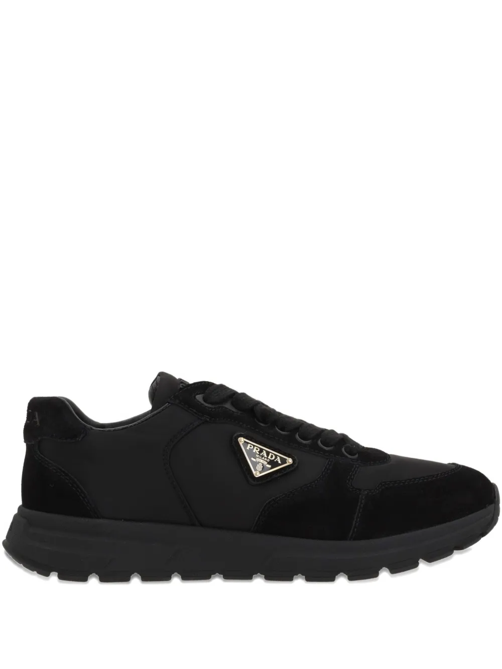 Prada Suède leren sneakers met logoplakkaat Zwart