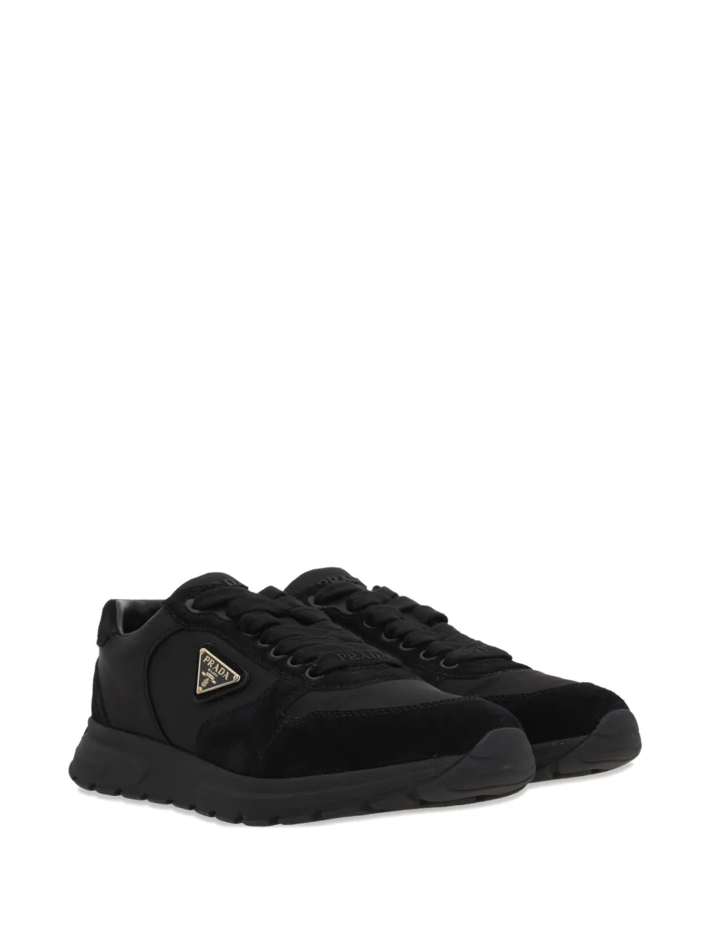 Prada Suède leren sneakers met logoplakkaat - Zwart
