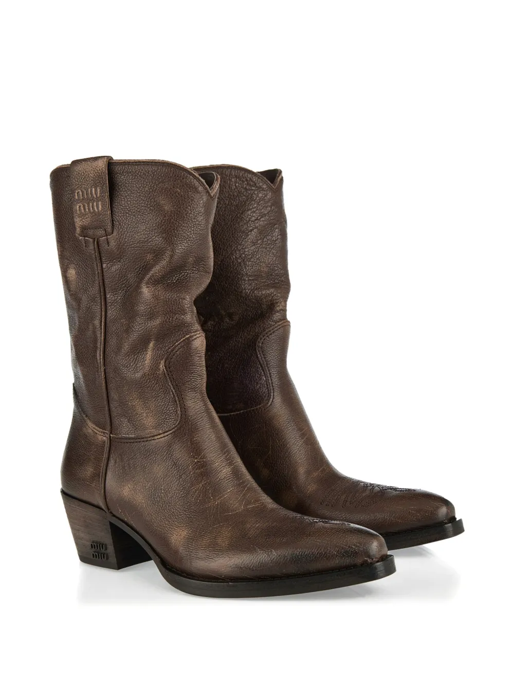 Miu 60mm embroidered leather cowboy boots Bruin