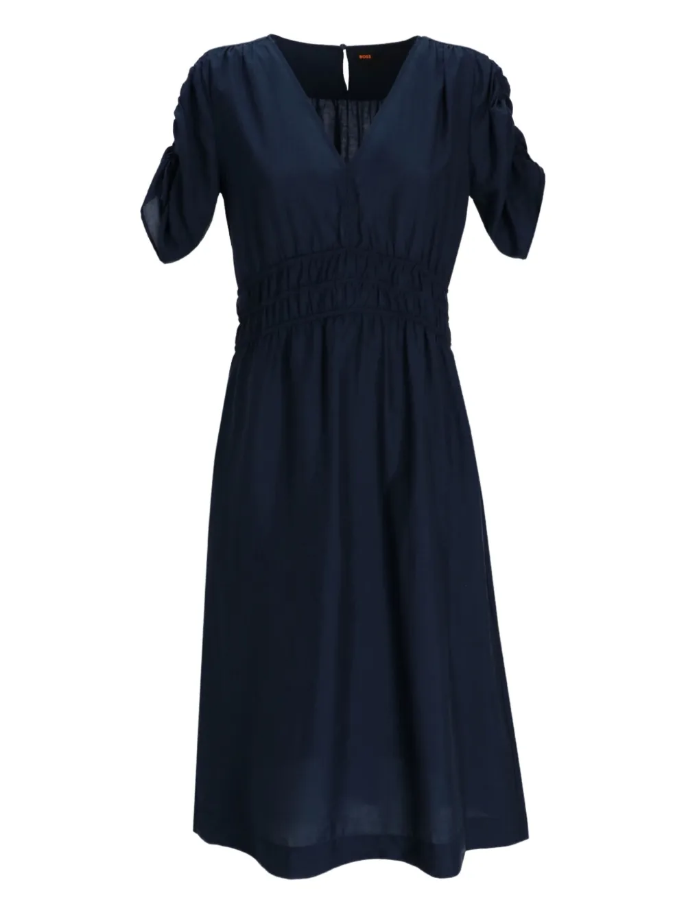 puff-sleeve midi dress