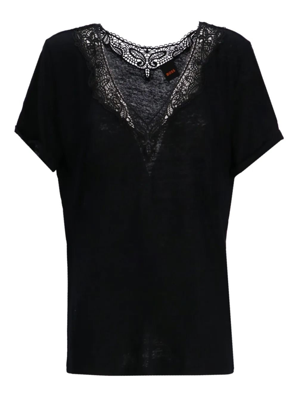 BOSS playera con ribete de encaje | negro | Image 1