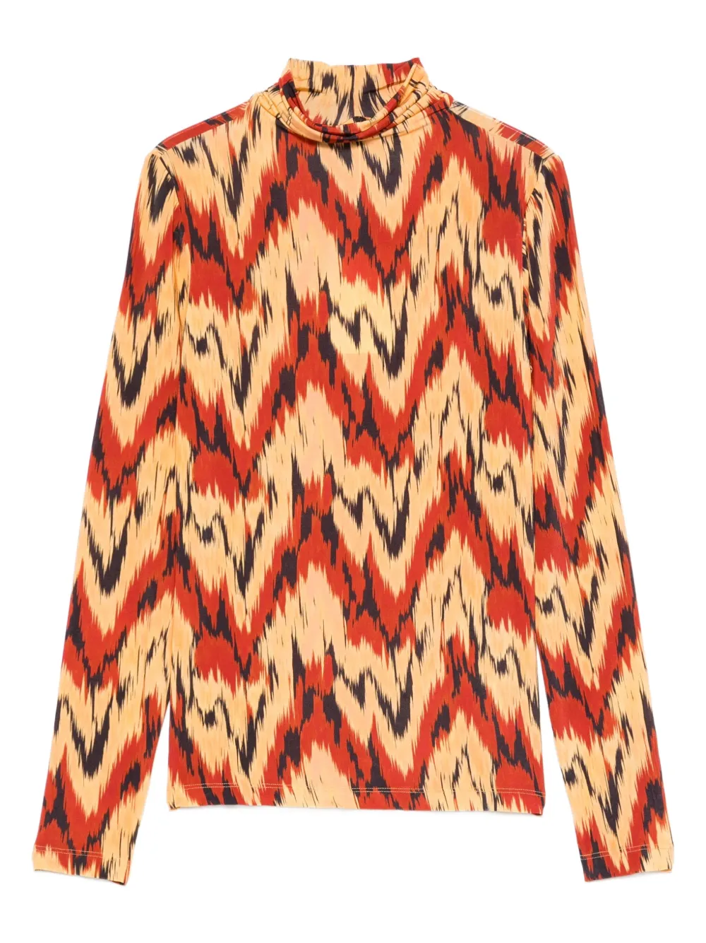 high-neck patterned T-shirt