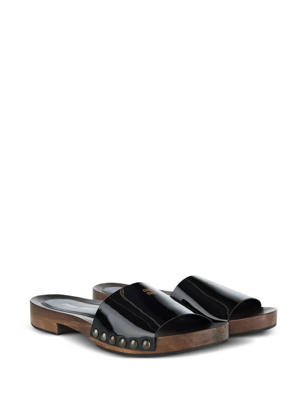 Miu 30mm patent-leather studded sandals Zwart