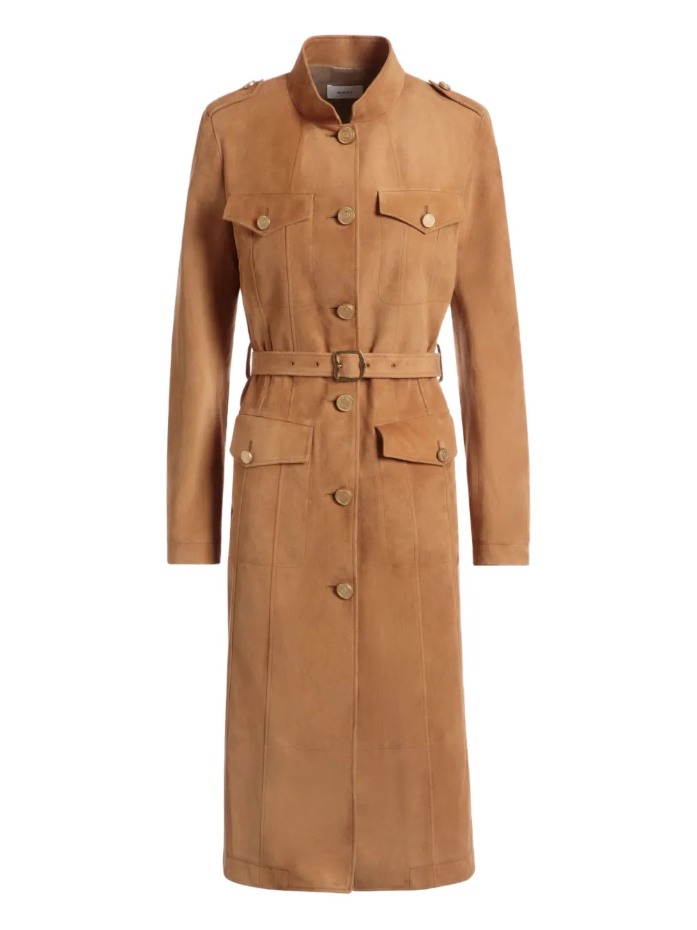 Bally Suède trenchcoat met klepzak en ceintuur Bruin