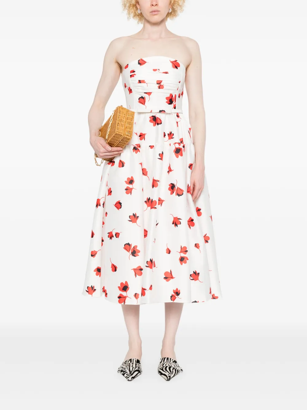 Self-Portrait Taffeta jurk met bloemenprint - Wit