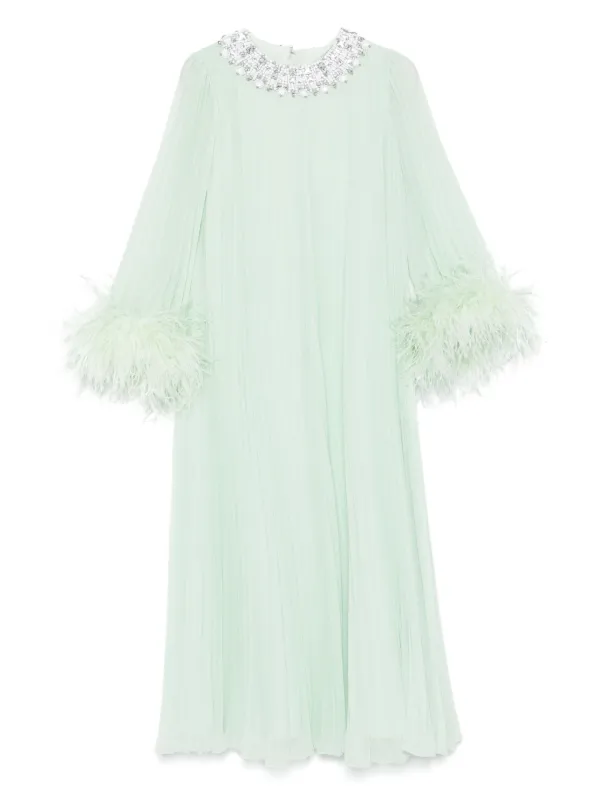 green dress feather trim Long Beaded Mermaid Prom Dress with Feathers Light Blue / 6 main image 1