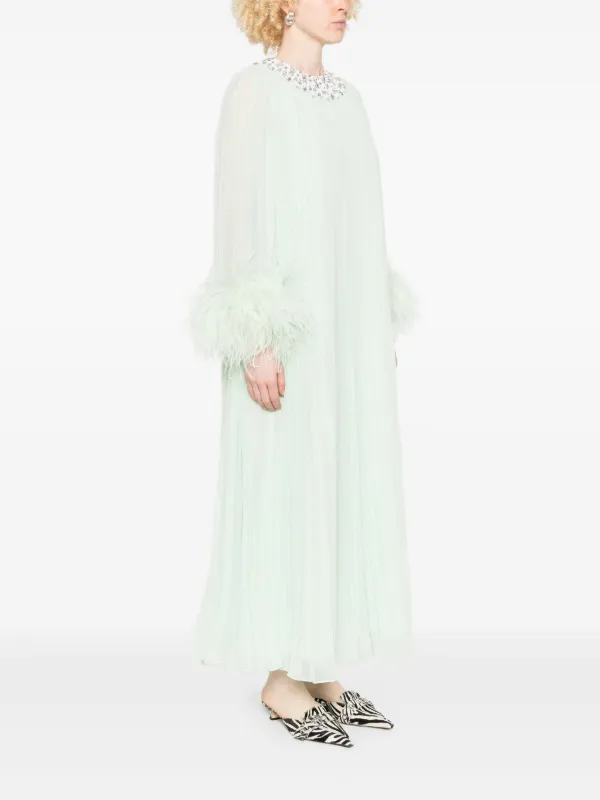 Self-Portrait feather-trim Chiffon Dress | Green | FARFETCH