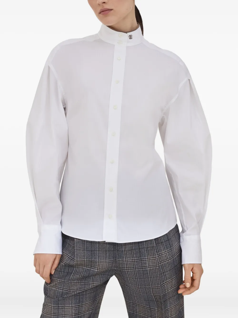 Brunello Cucinelli Button-up blouse met hoge kraag Wit
