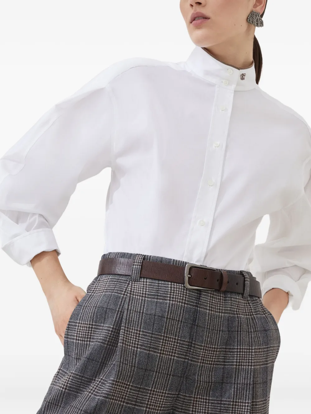Brunello Cucinelli Button-up blouse met hoge kraag Wit