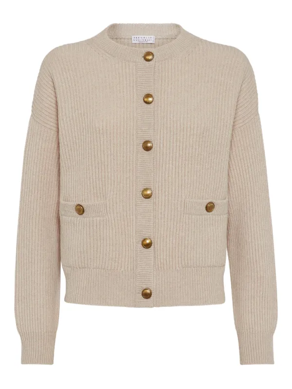 Brunello Cucinelli English リブニット カーディガン | ニュートラル