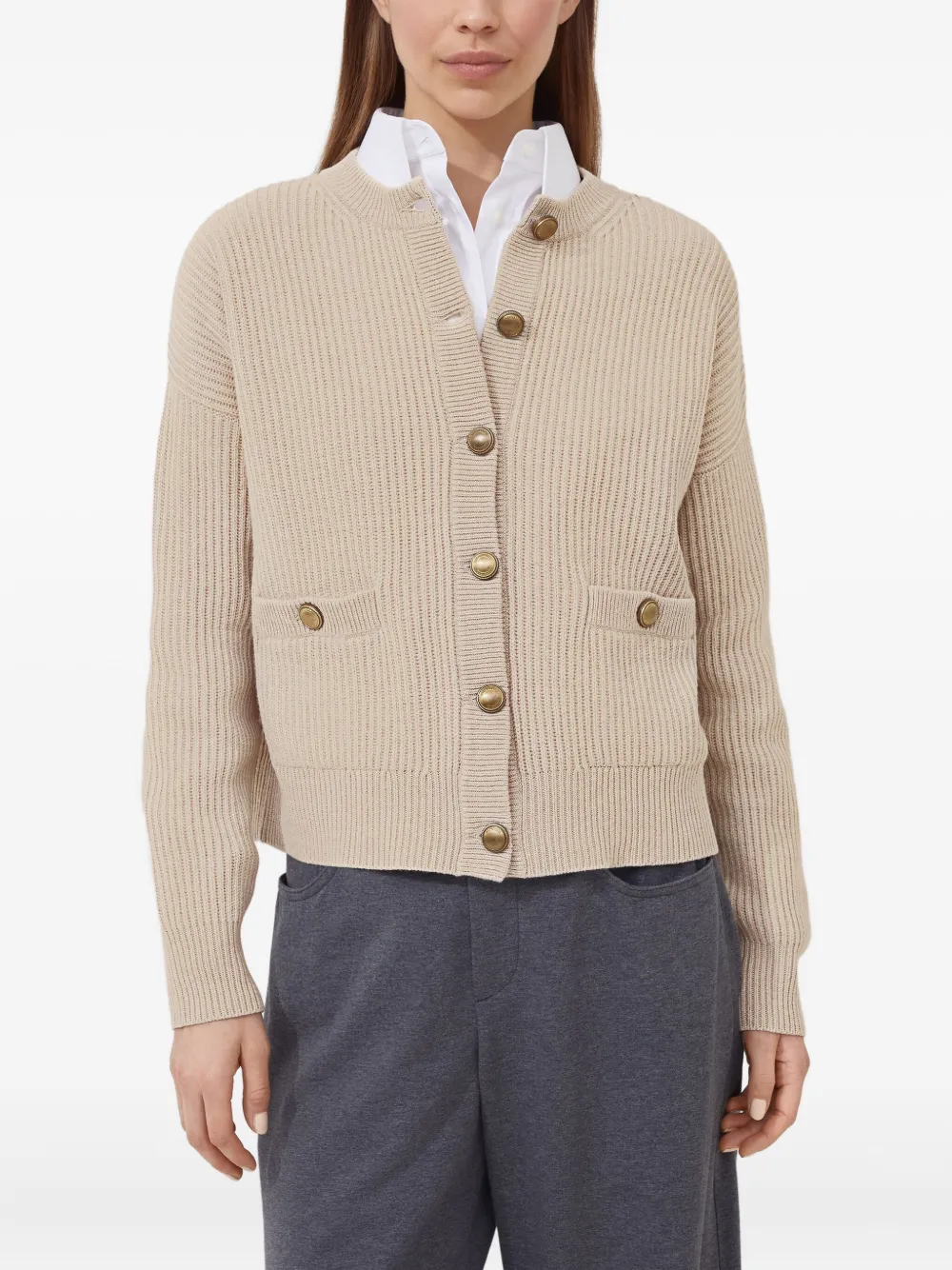 Brunello Cucinelli English button-up ribgebreid vest Beige