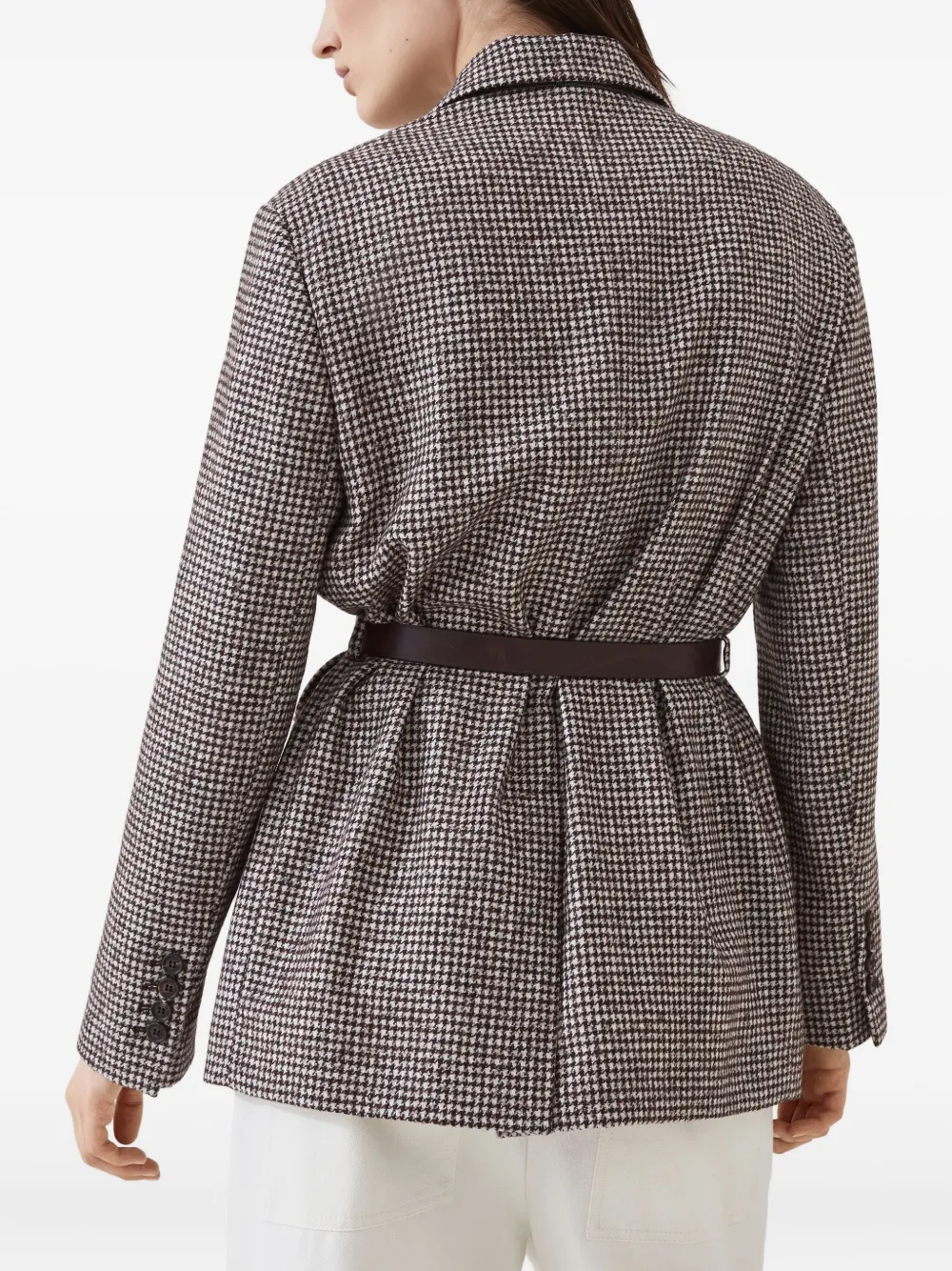 Brunello Cucinelli Blazer met pied-de-poule print en ceintuur Bruin