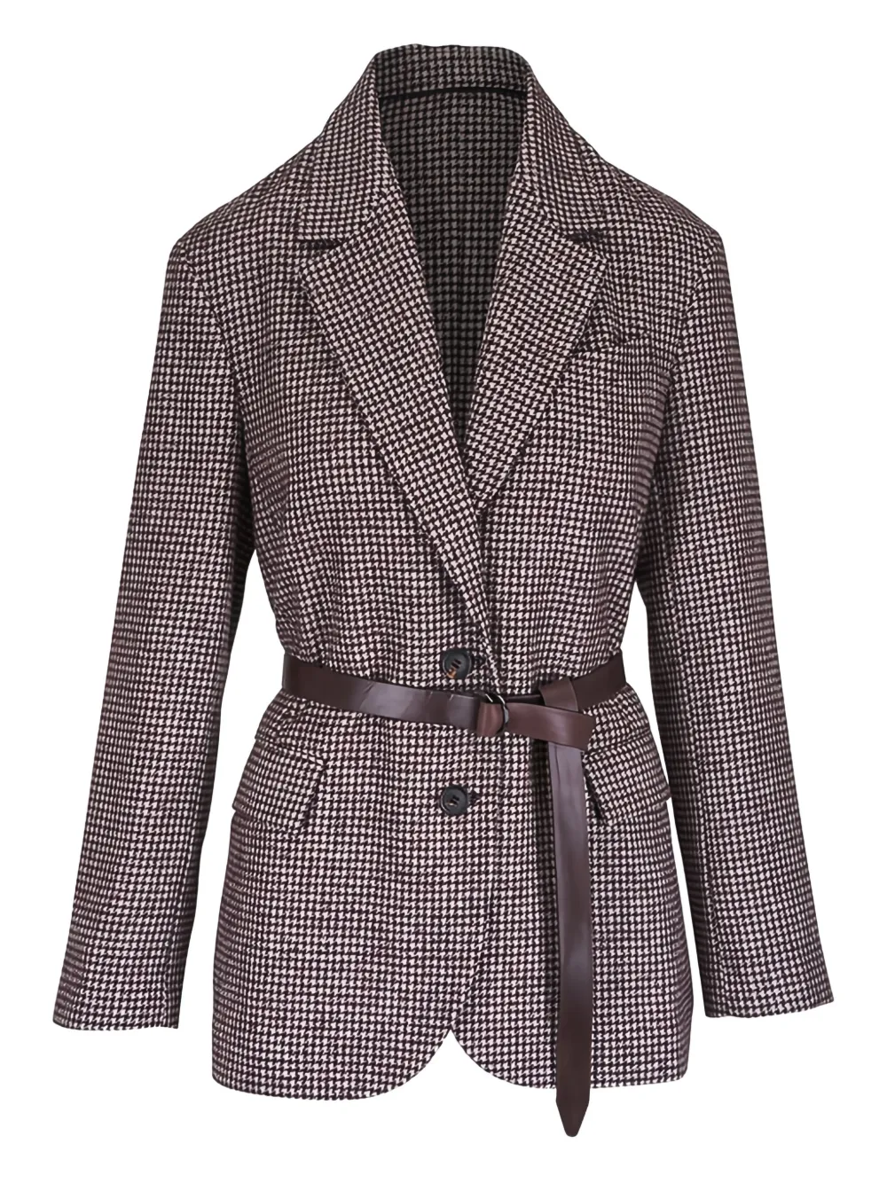 Brunello Cucinelli houndstooth belted blazer | Brown | Image 1