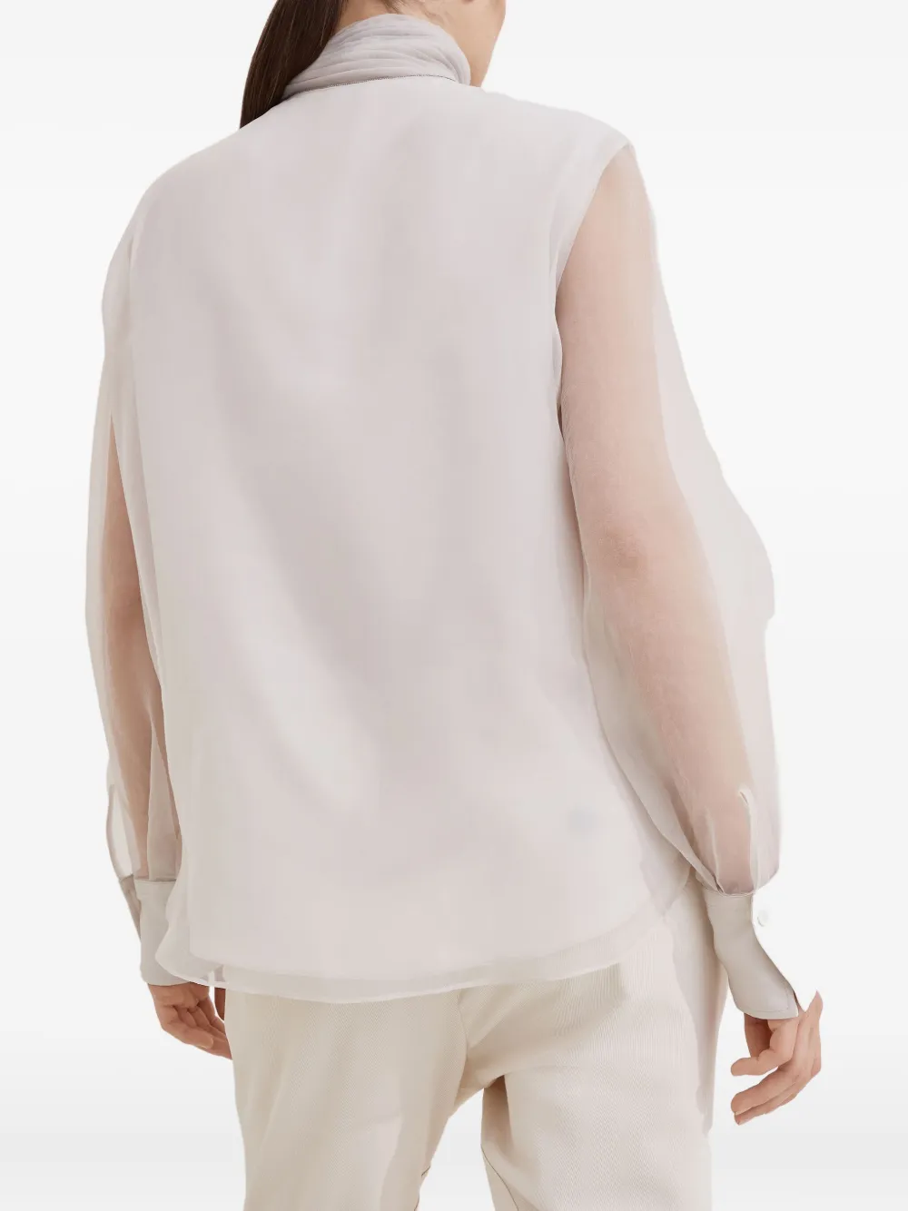 Brunello Cucinelli Satijnen blouse met strik Beige