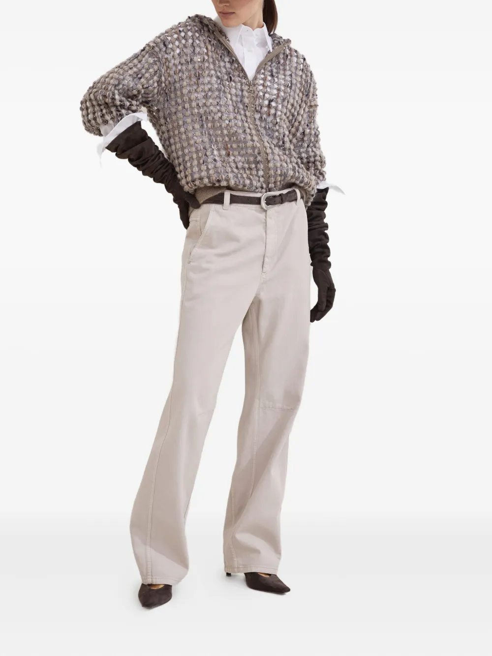 Brunello Cucinelli Balloon vest met rits en pailletten Bruin