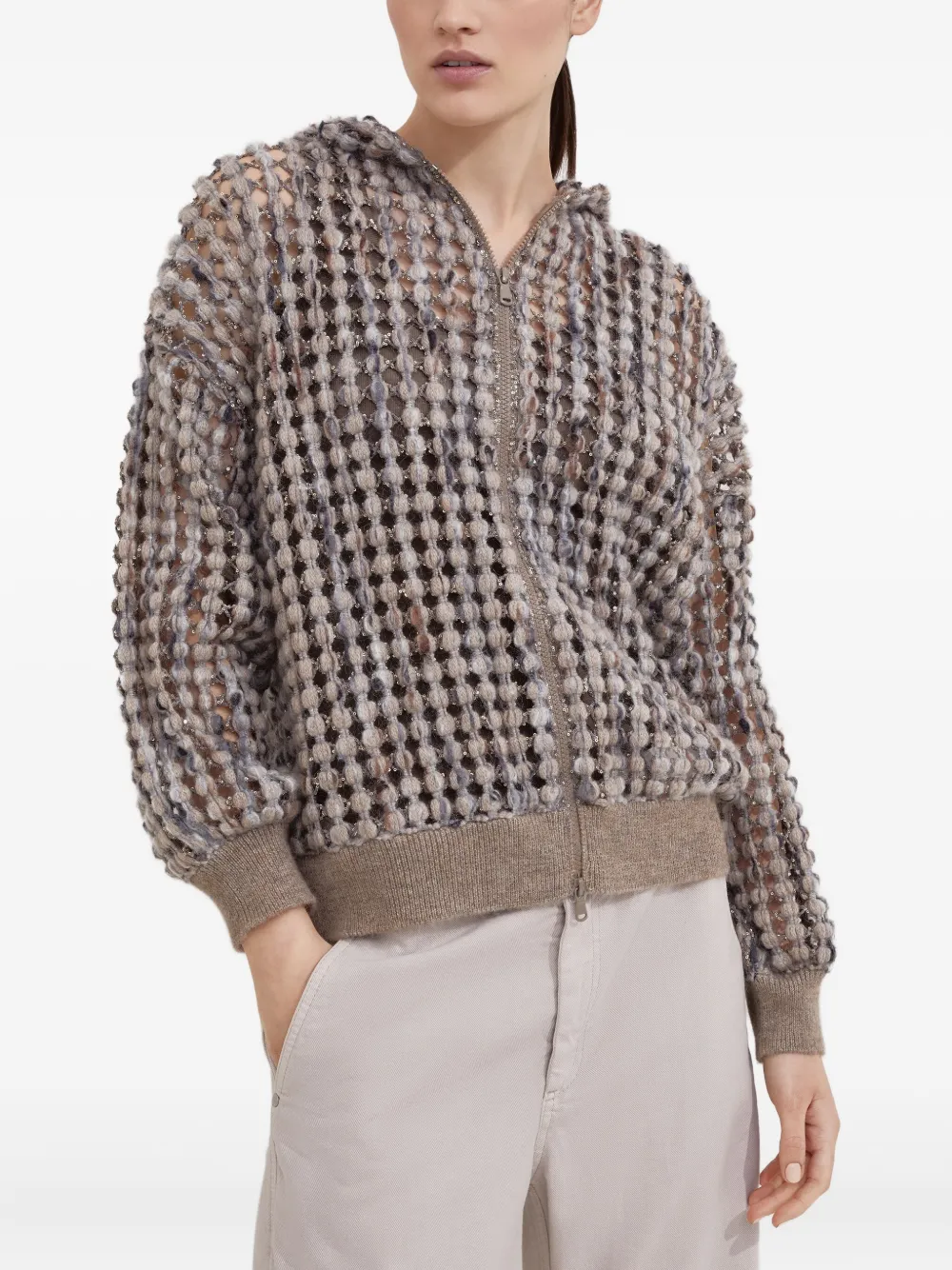 Brunello Cucinelli Balloon vest met rits en pailletten Bruin