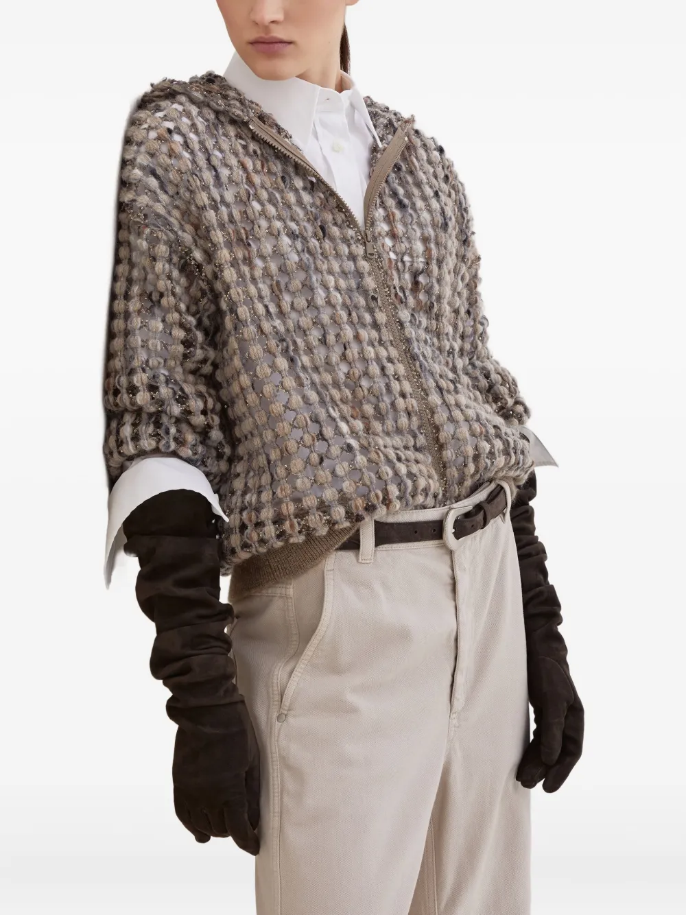 Brunello Cucinelli Balloon vest met rits en pailletten Bruin