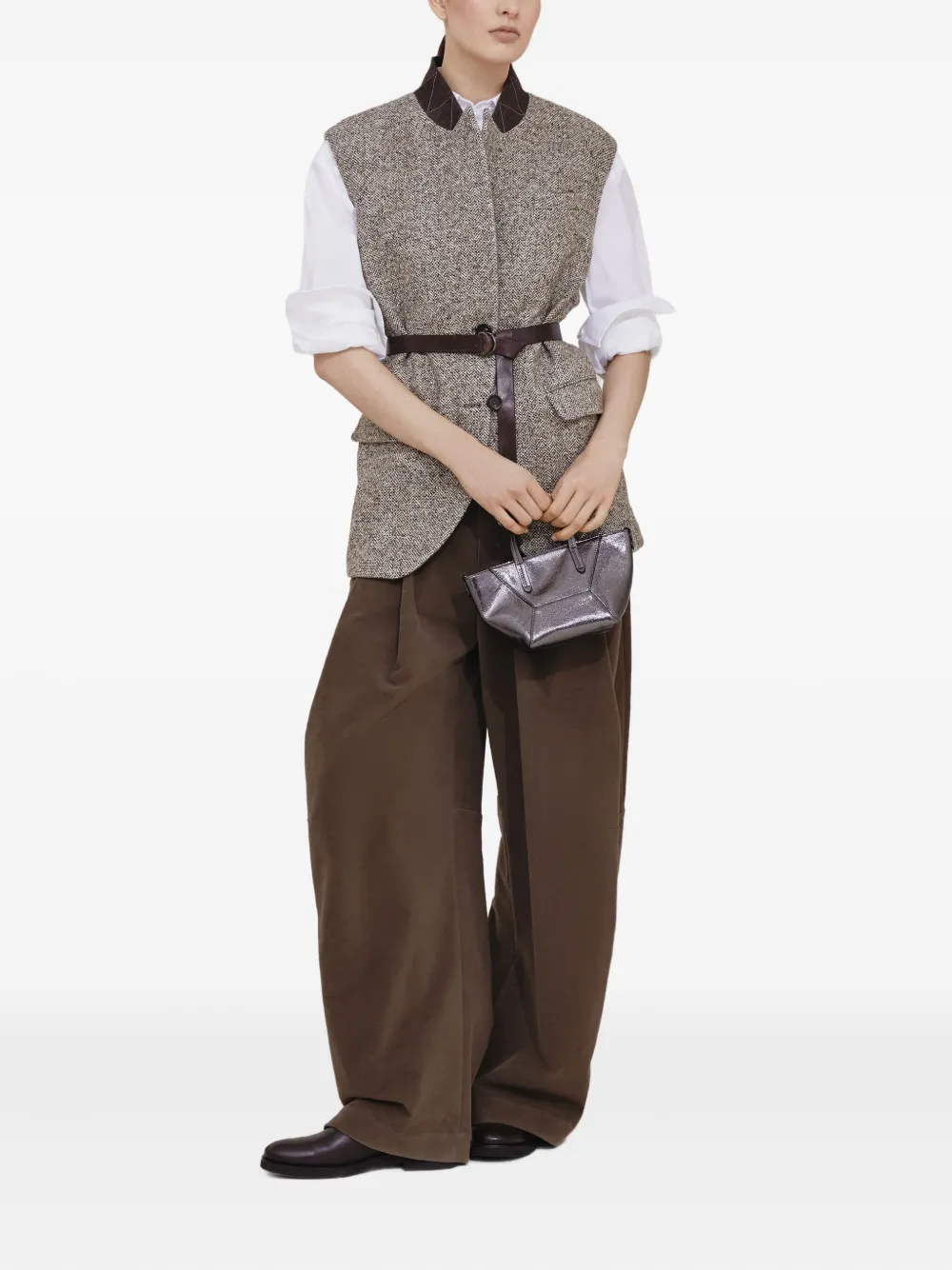 Brunello Cucinelli Flecked belted textured vest | Waistcoats & Gilets | Image 2