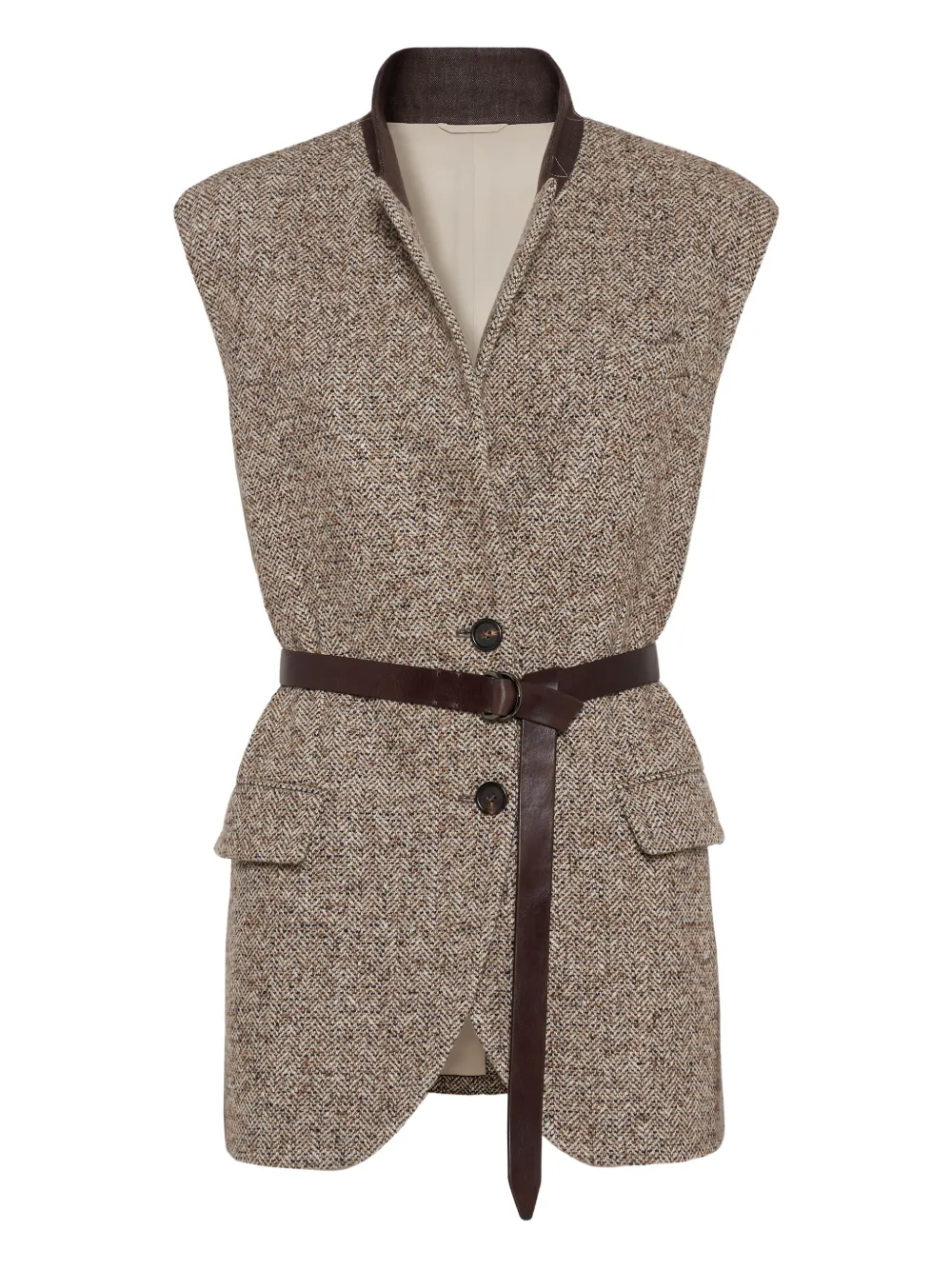 Brunello Cucinelli Flecked belted textured vest | Brown | Image 1