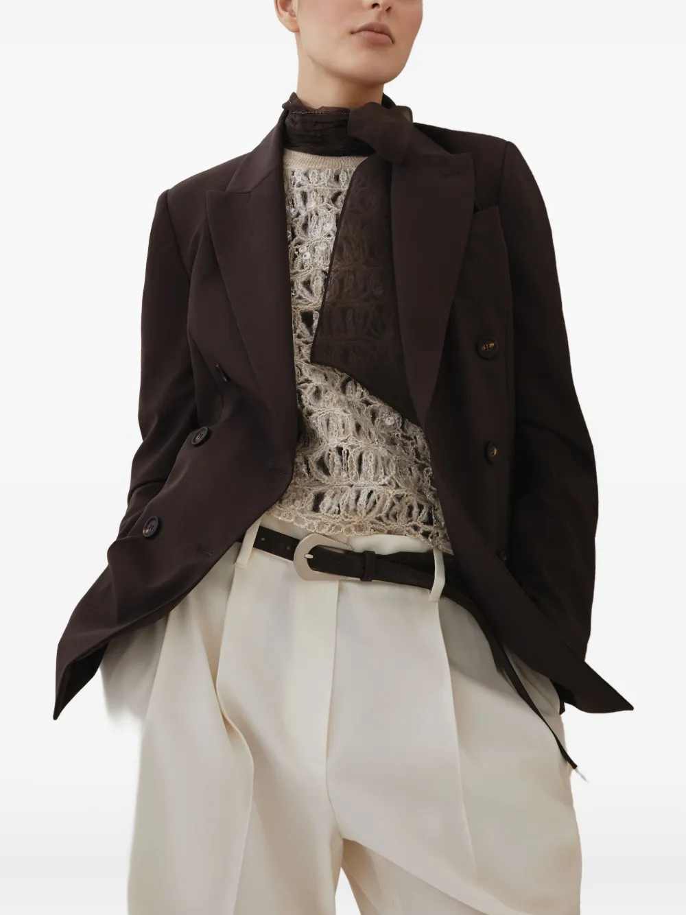Brunello Cucinelli Colbert met dubbele rij knopen Bruin