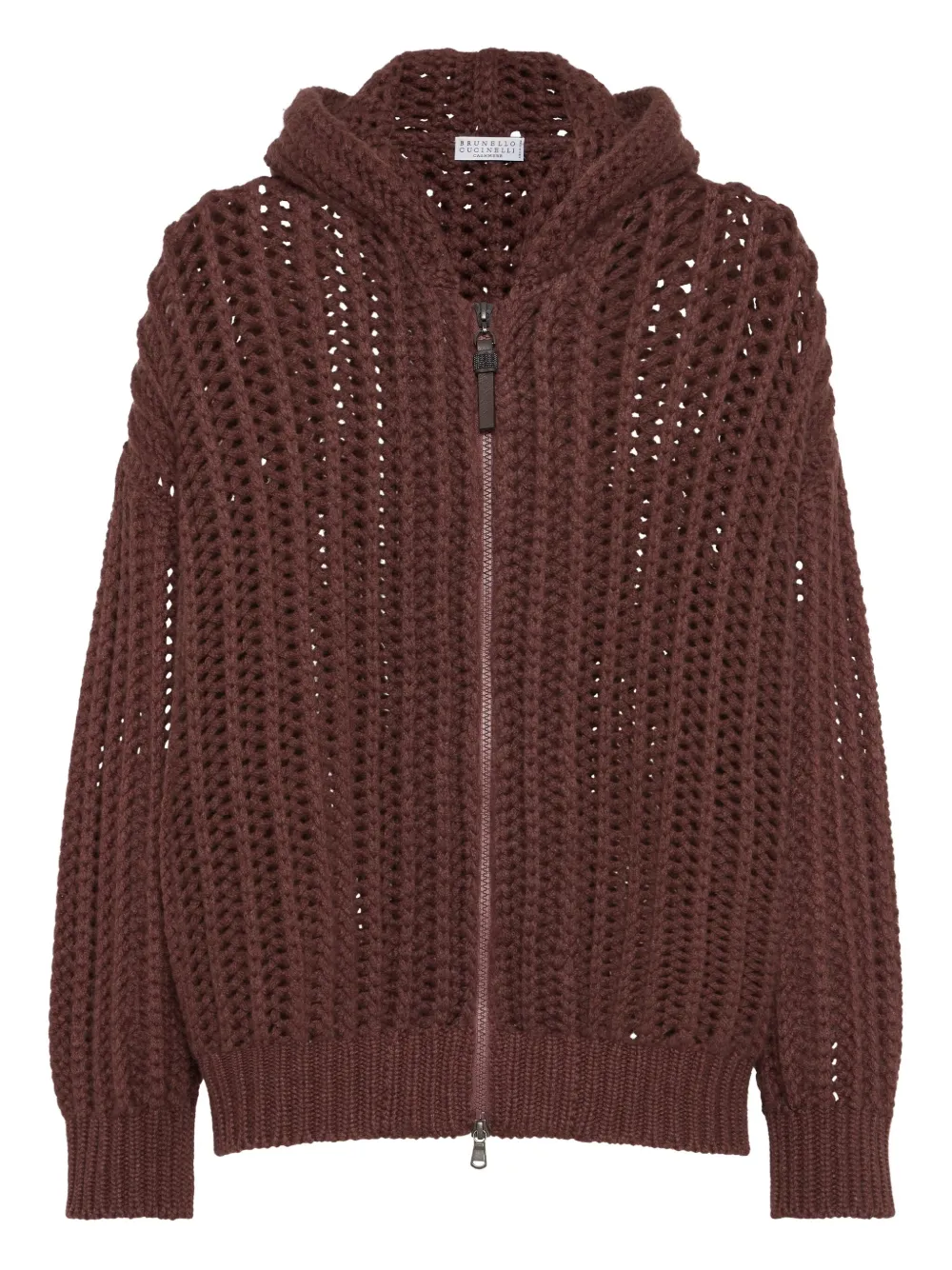 Brunello Cucinelli Ribbed Openwork Cardigan In Brown