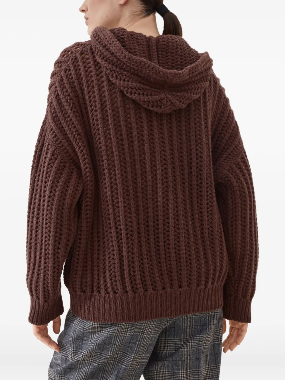 Brunello Cucinelli Ribbed Openwork Cardigan In Brown