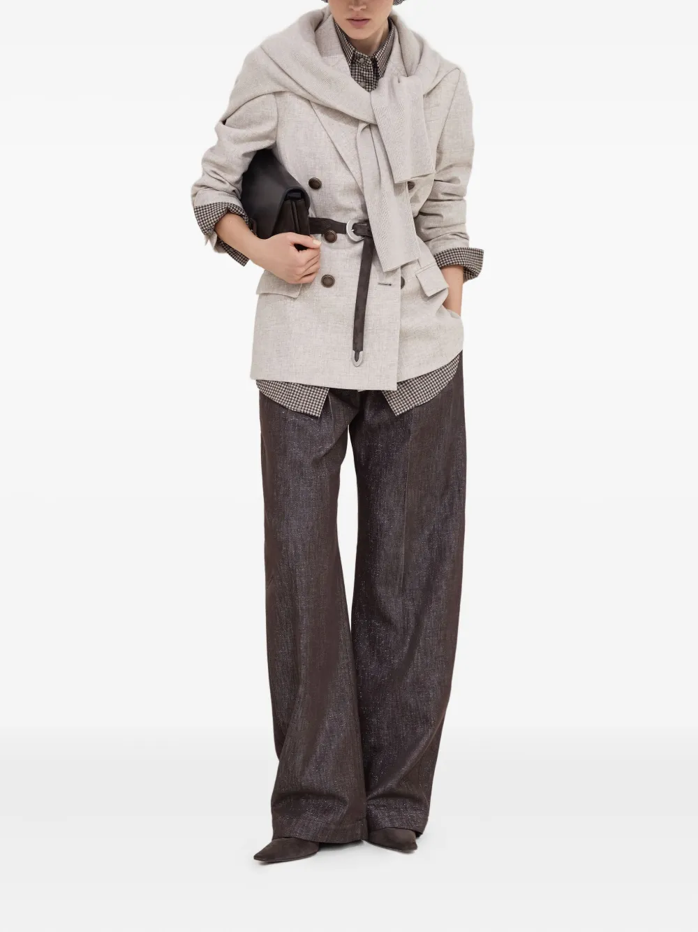 Brunello Cucinelli Geruit blouse - Bruin