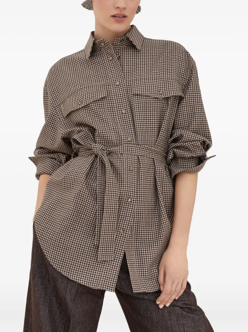 Brunello Cucinelli Geruit blouse Bruin