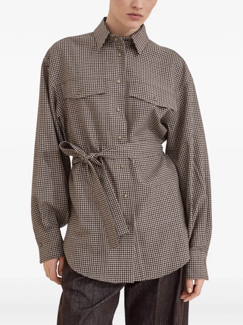 Brunello Cucinelli Geruit blouse Bruin