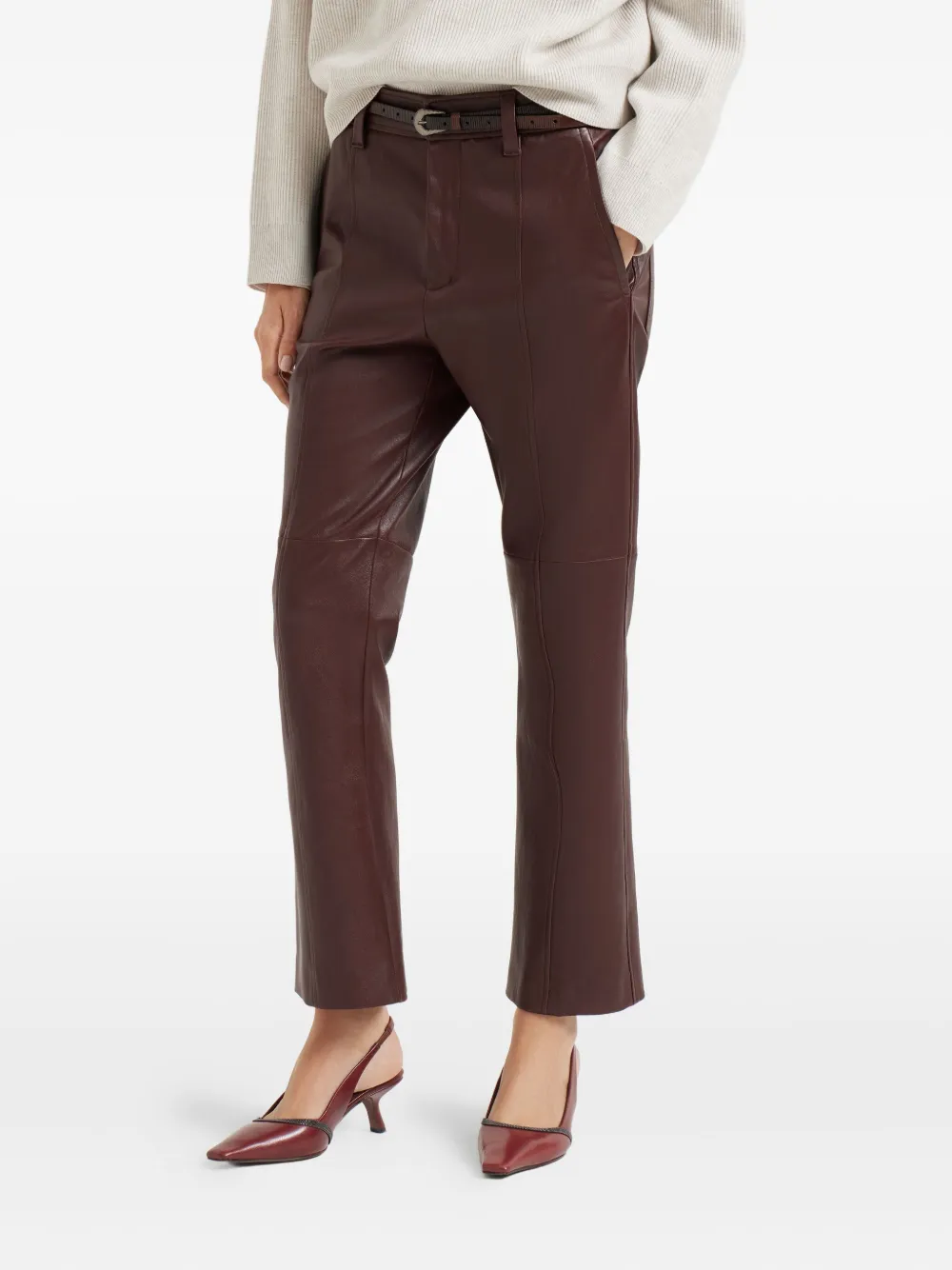 Brunello Cucinelli Leren flared broek Bruin