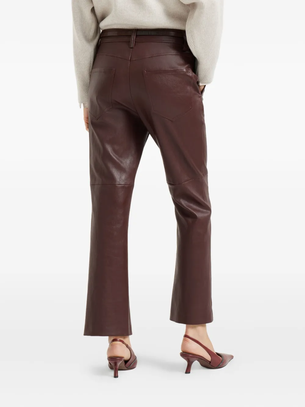 Brunello Cucinelli Leren flared broek Bruin