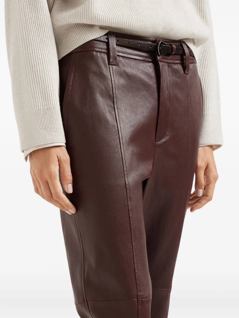 Brunello Cucinelli Leren flared broek Bruin