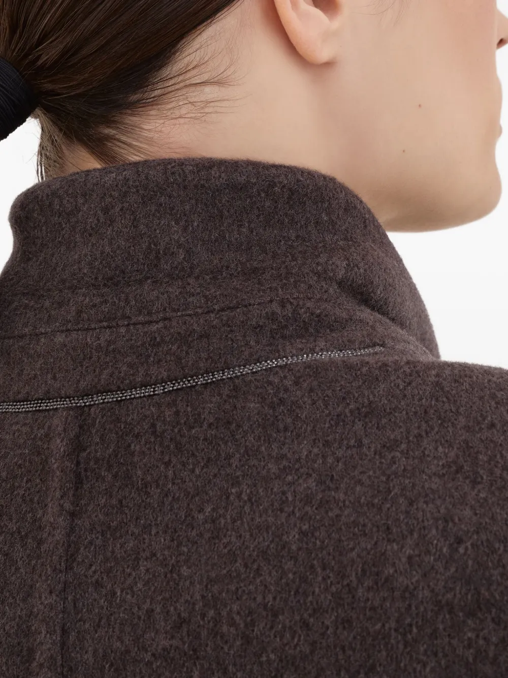 Brunello Cucinelli Jas met ceintuur en dubbele rij knopen Bruin
