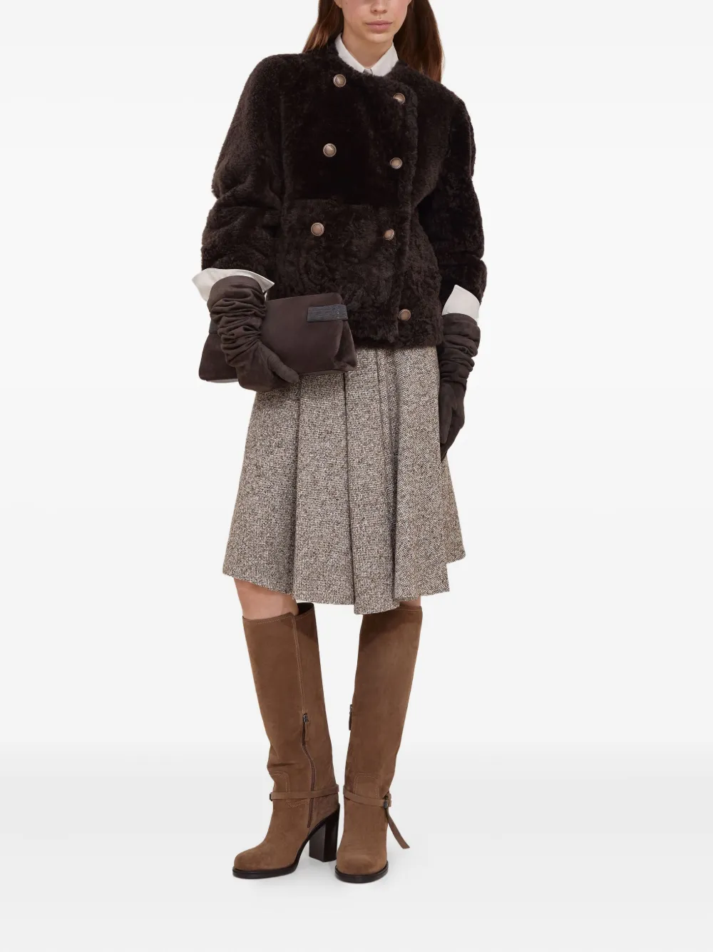 Brunello Cucinelli Plooirok met ceintuur Bruin