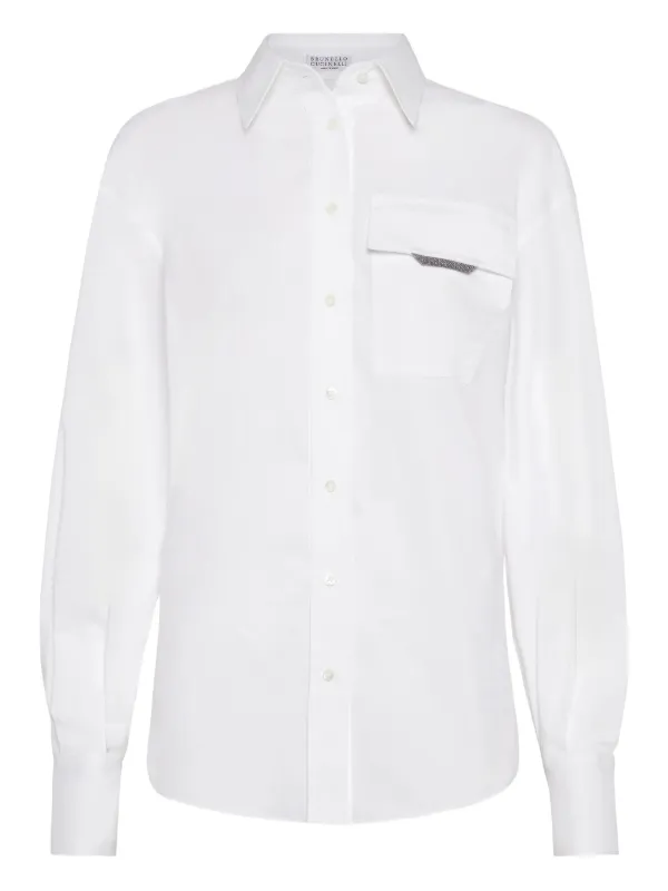 Brunello Cucinelli Long-sleeved Poplin Shirt in White