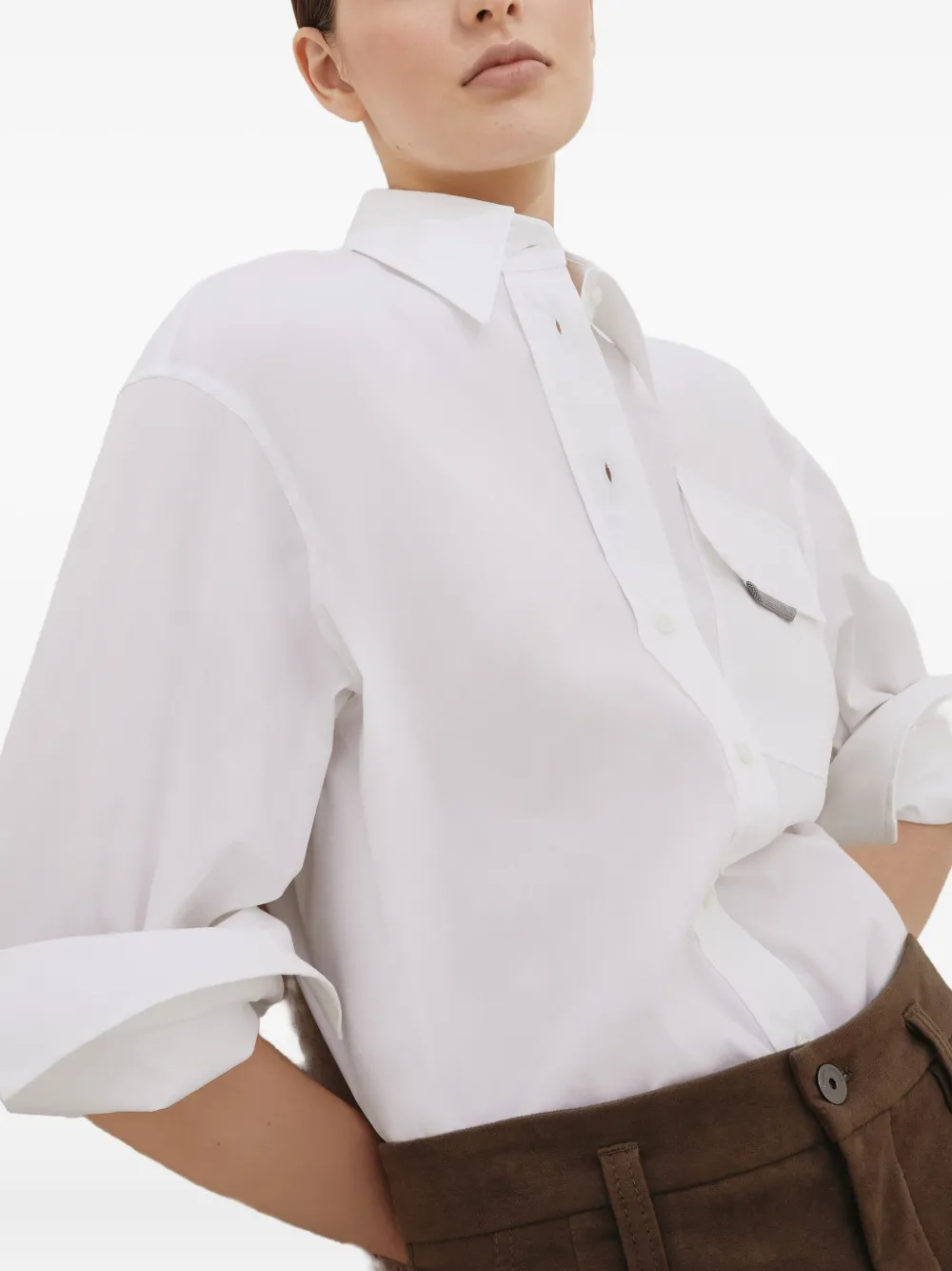 Brunello Cucinelli Popeline blouse met lange mouwen Wit