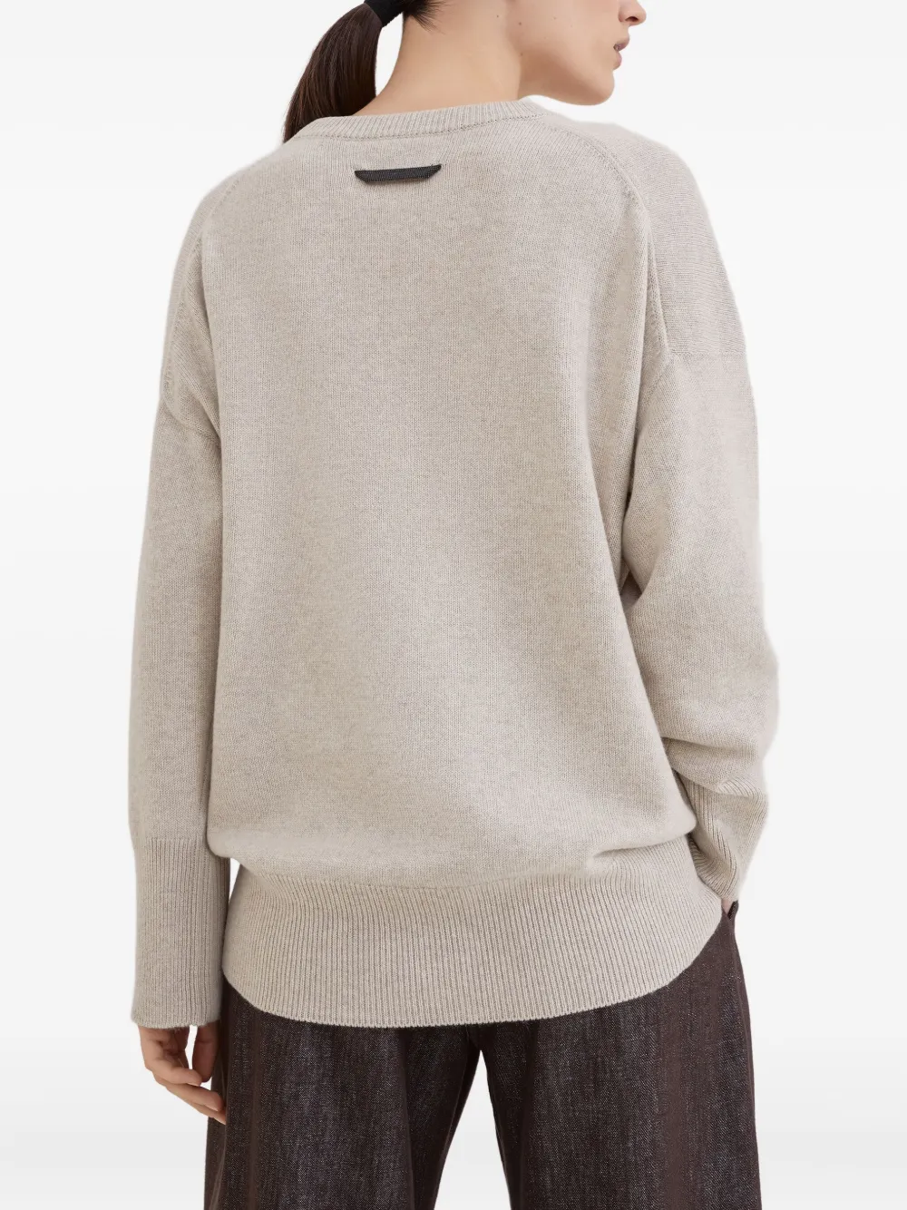 Brunello Cucinelli Kasjmier trui met moniliketting Beige