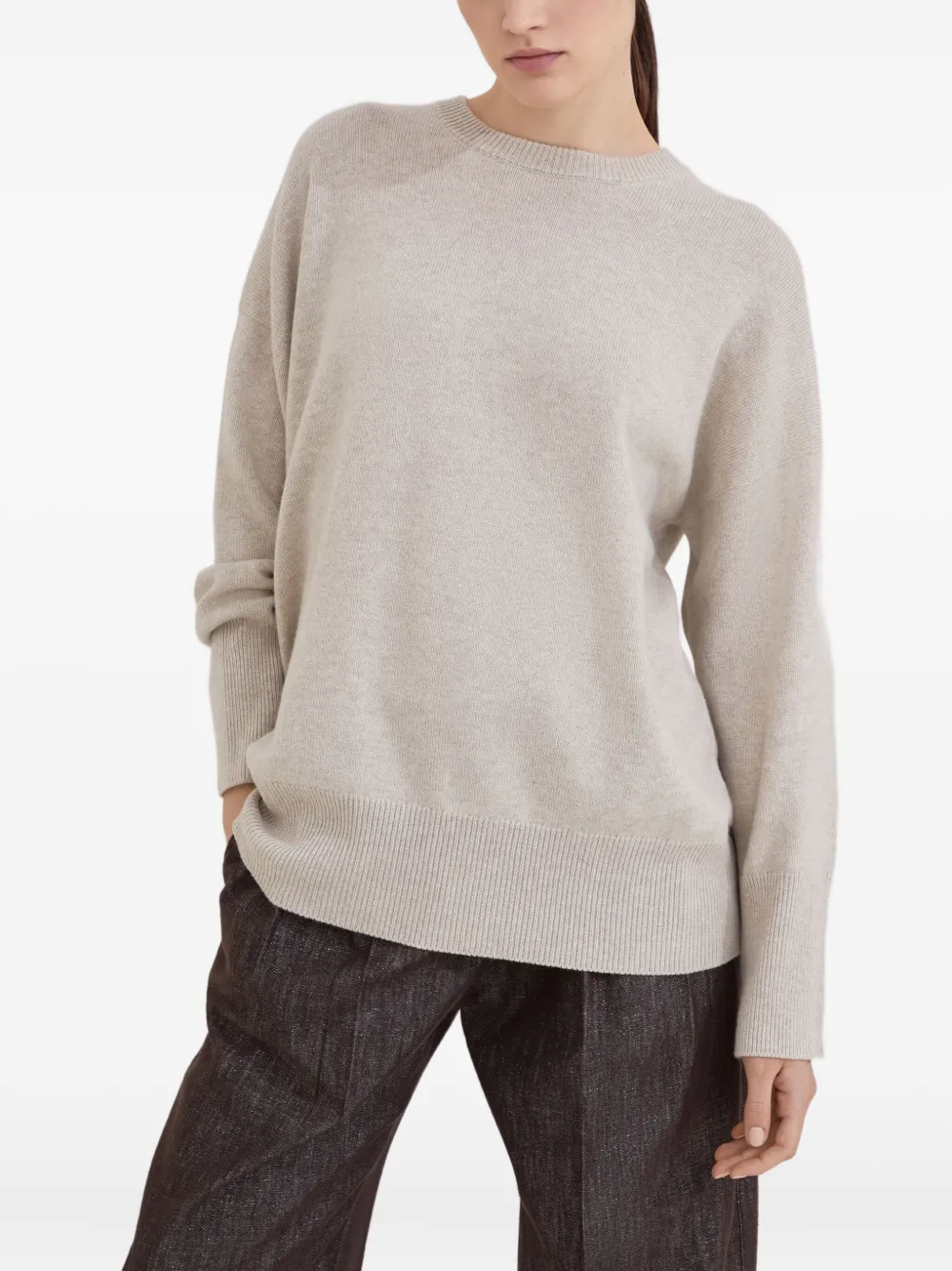 Brunello Cucinelli Kasjmier trui met moniliketting Beige