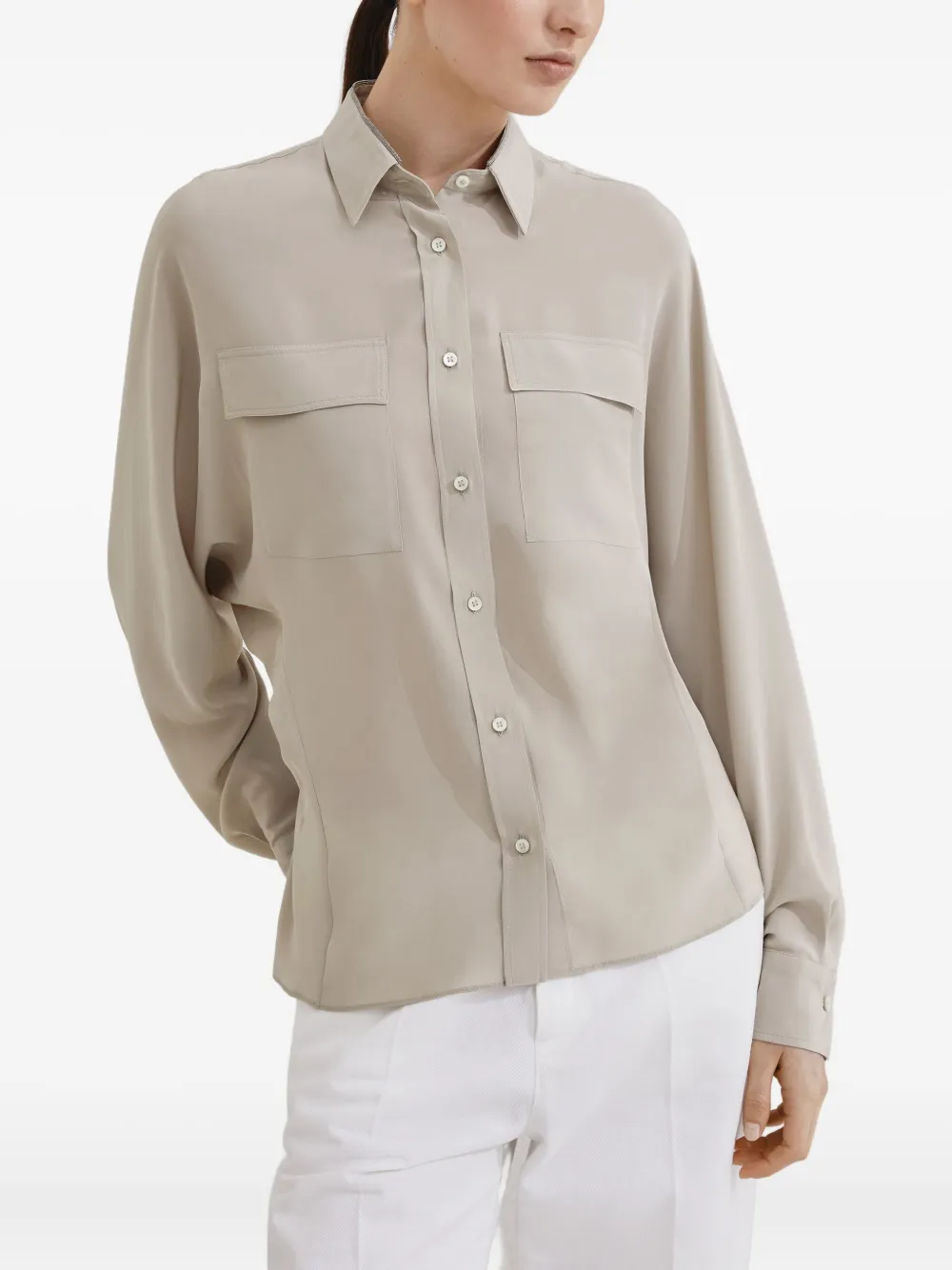 Brunello Cucinelli Crêpe de chine blouse Beige