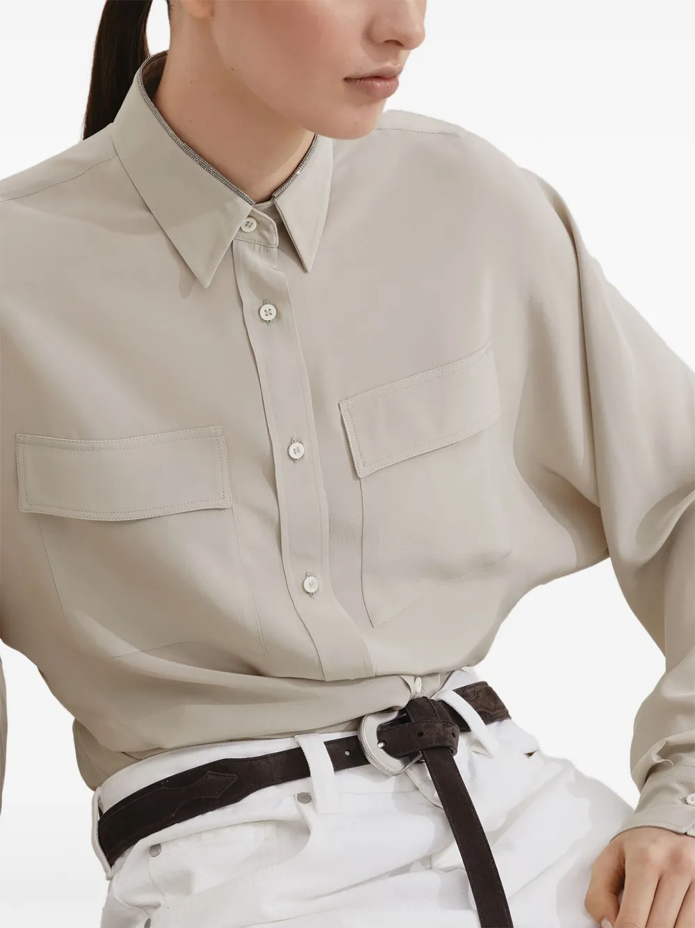 Brunello Cucinelli Crêpe de chine blouse Beige