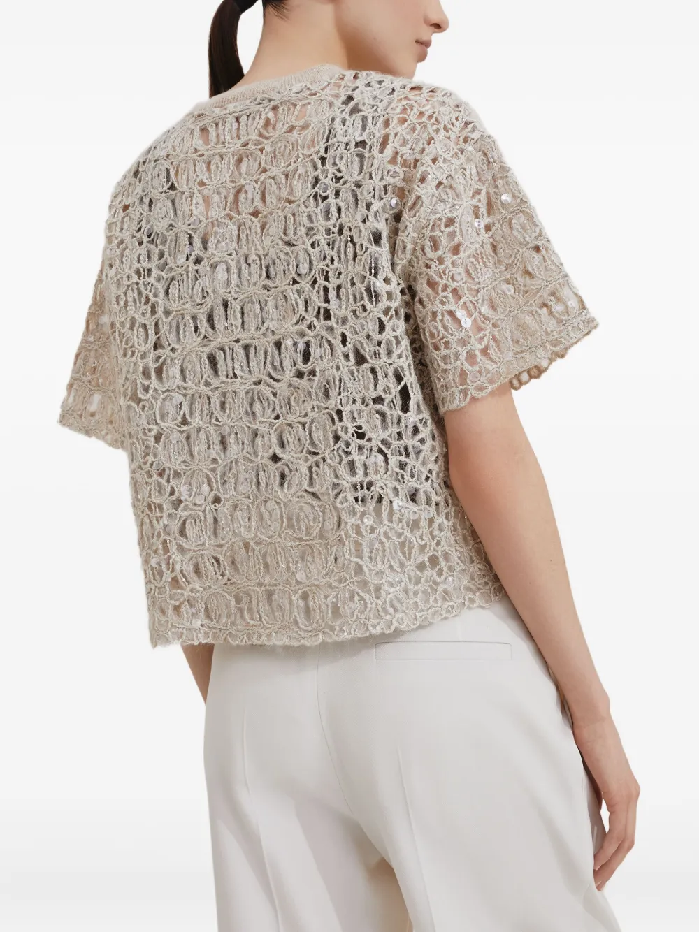 Brunello Cucinelli T-shirt met pailletten Beige