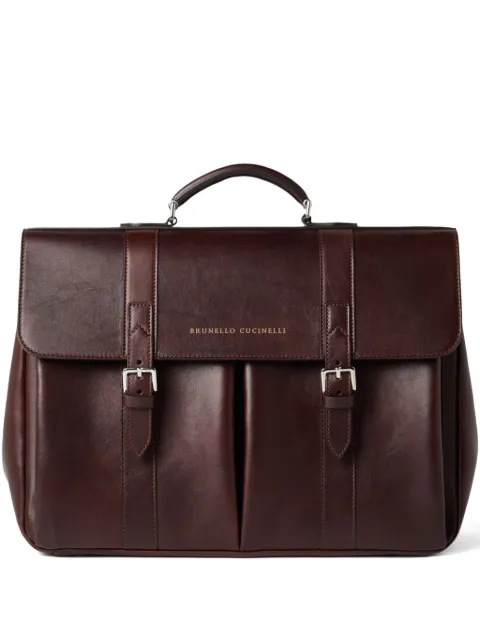 Brunello Cucinelli double-buckle leather briefcase