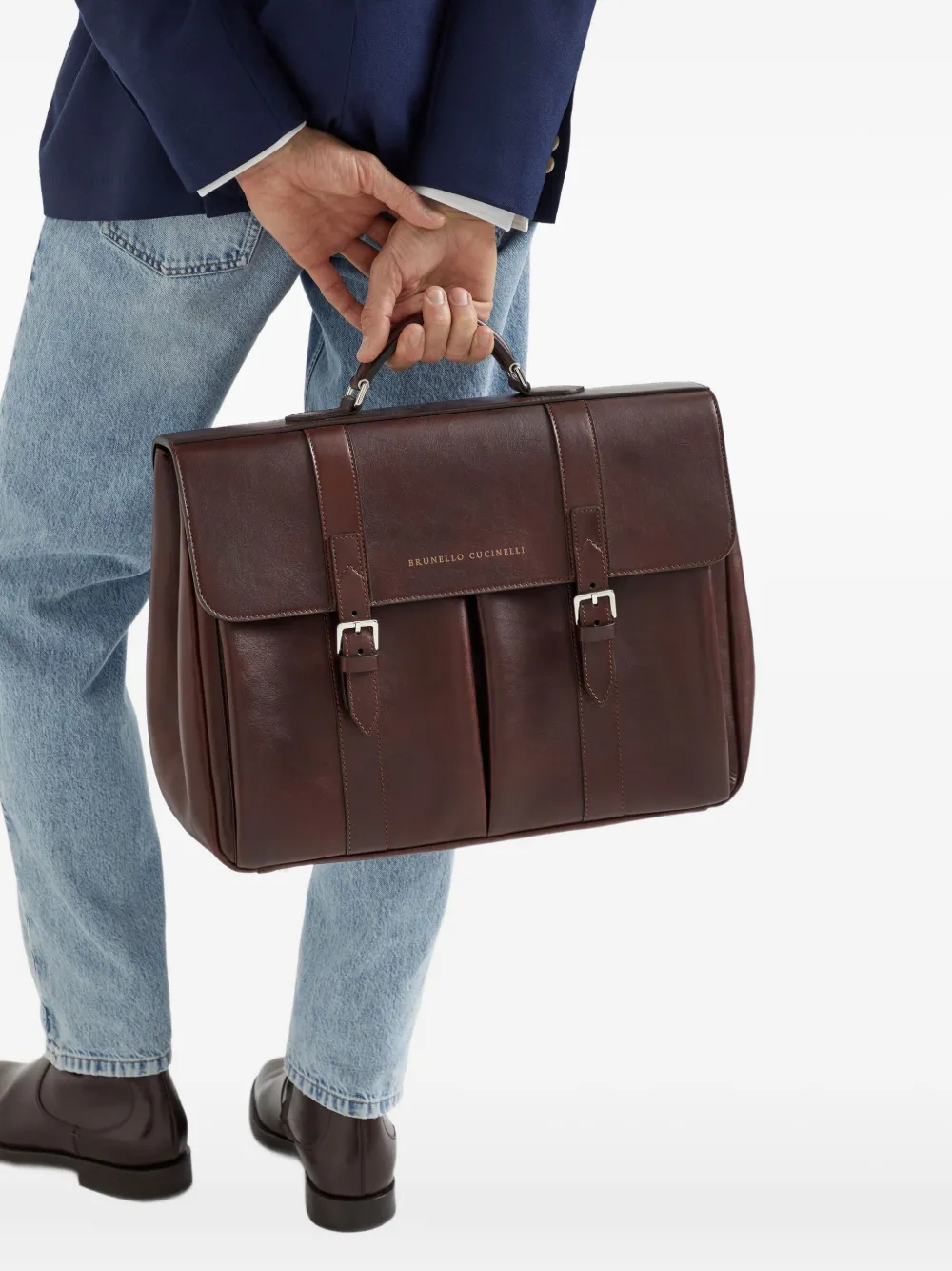 Brunello Cucinelli double-buckle leather briefcase | Image 2